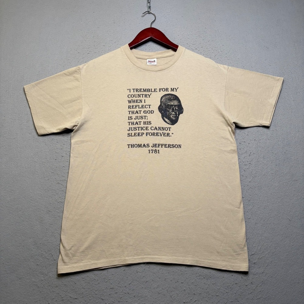 Anvil T-Shirt Men Large Tan Thomas Jefferson 1781 Quote Vintage 90s Made in USA